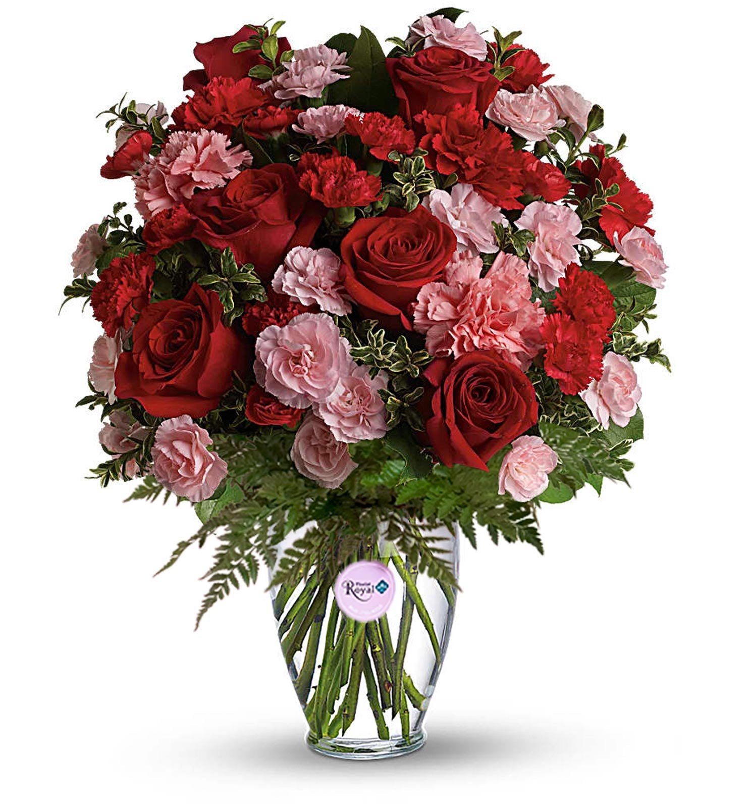Radiant Romance Bouquet with red roses, lilies, and seasonal blooms — premium flowers hand-delivered same-day in Richmond Hill.